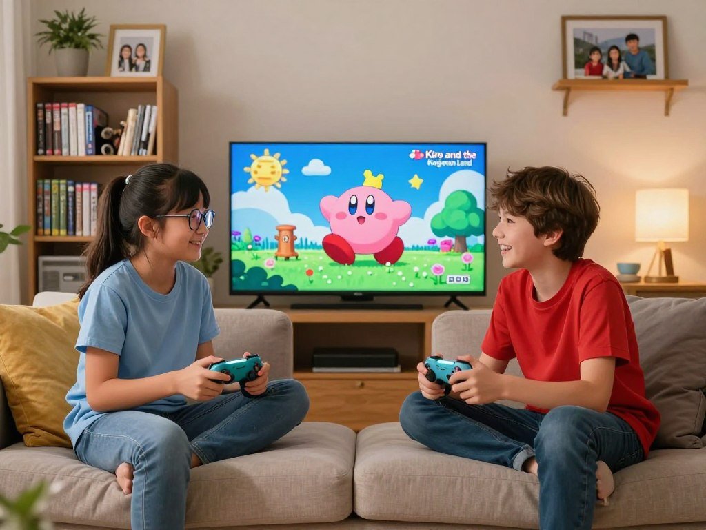 Two players sharing a Kirby and the Forgotten Land adventure