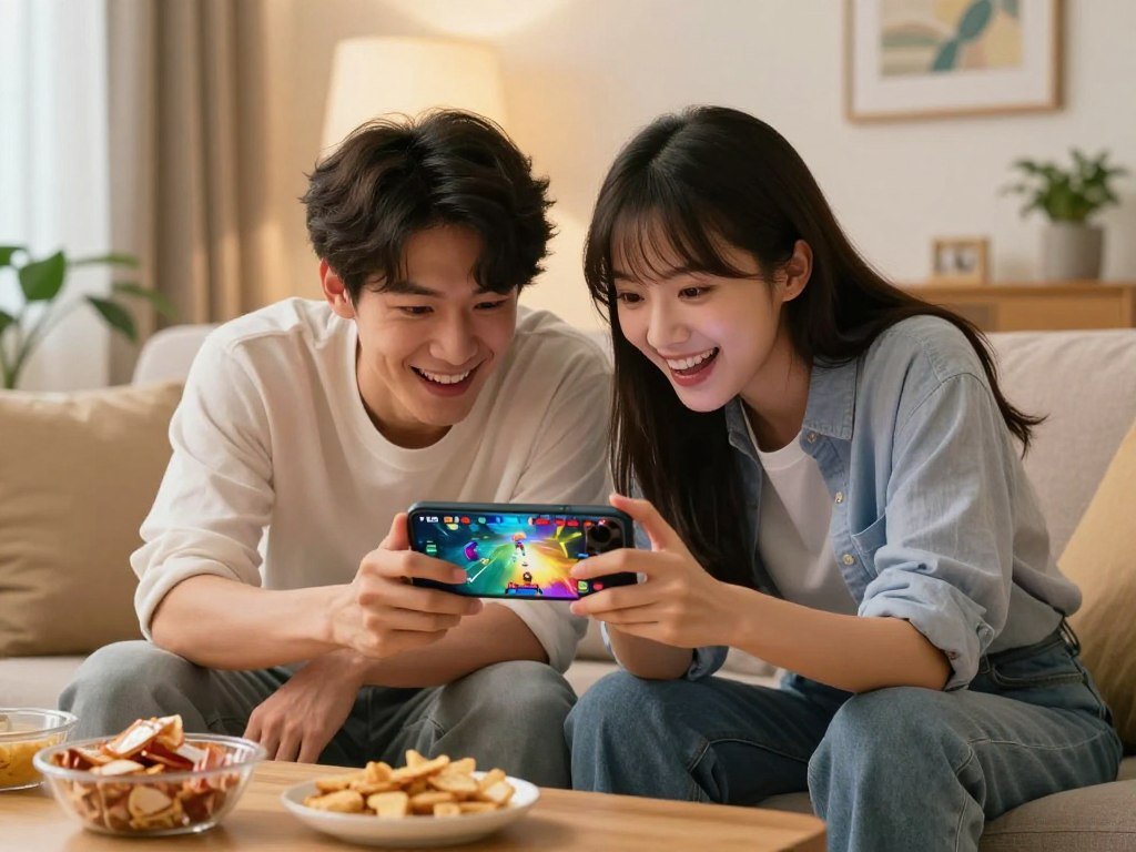 Two players sharing a phone for quick mobile games