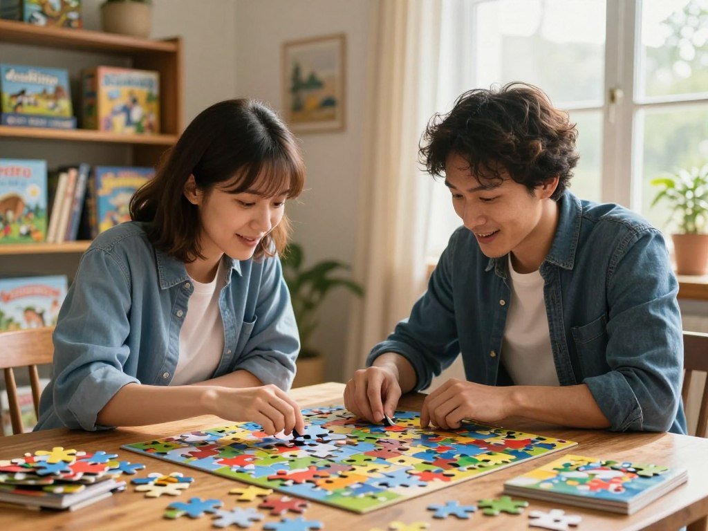 Two players solve puzzles during a shared story adventure