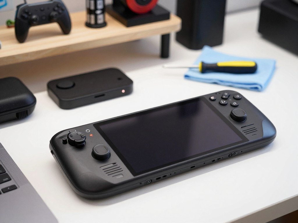 Used Steam Deck inspection for screen controls and accessories