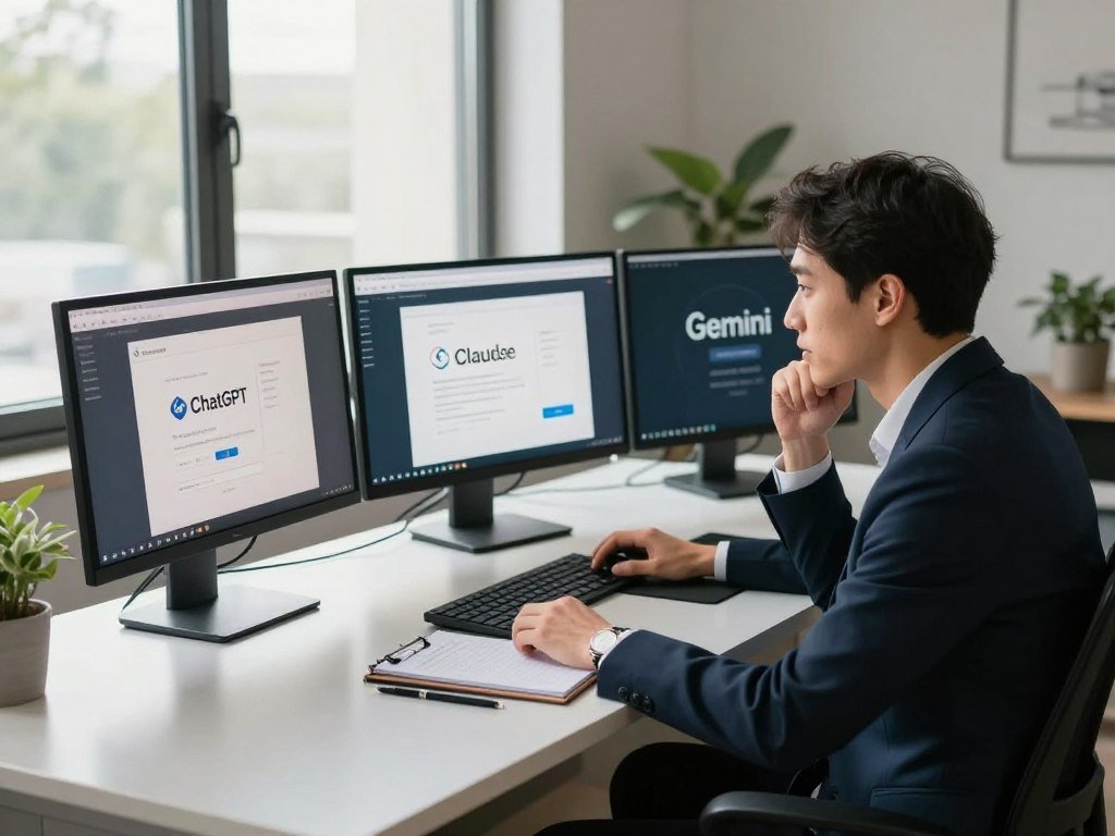 User comparing ChatGPT, Claude, and Gemini work options User comparing ChatGPT, Claude, and Gemini work options