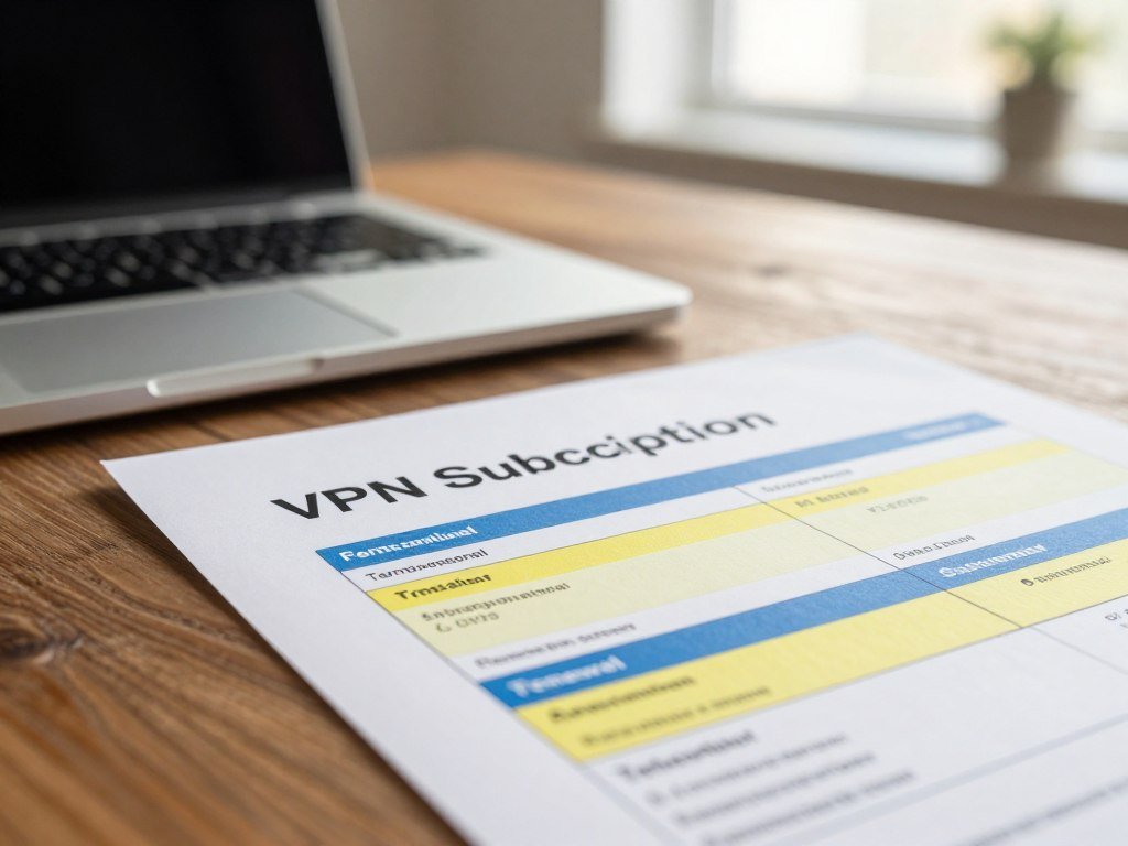 VPN subscription bill with term and renewal details highlighted