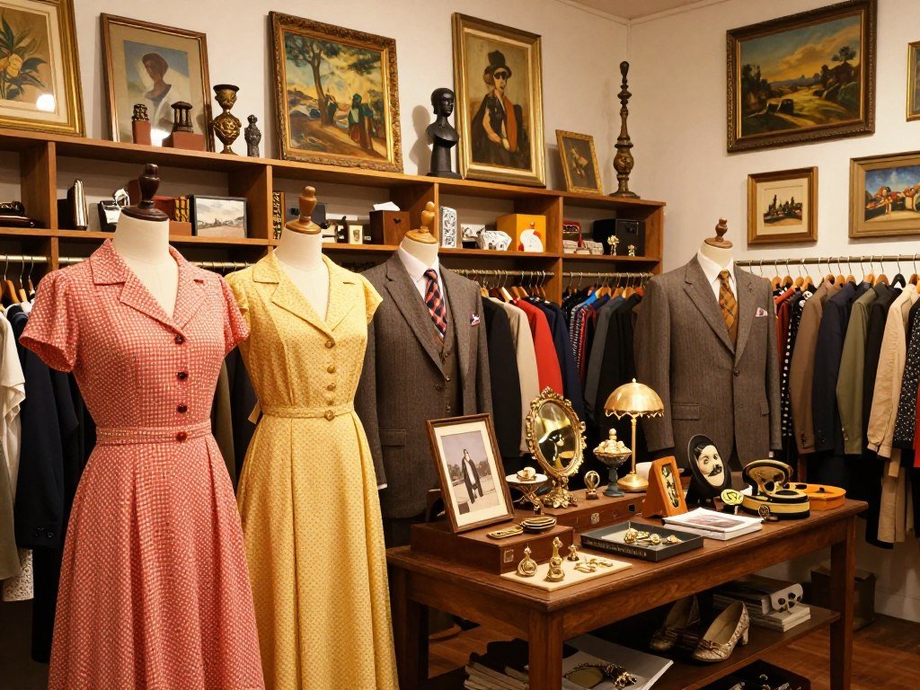 Vintage clothing and art displayed at a Bedford Heights showroom Vintage clothing and art displayed at a Bedford Heights showroom