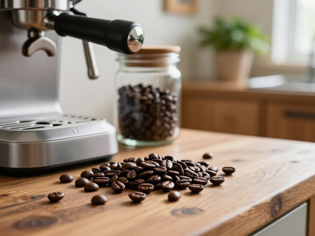 Whole bean coffee ready for espresso brewing at home Whole bean coffee ready for espresso brewing at home