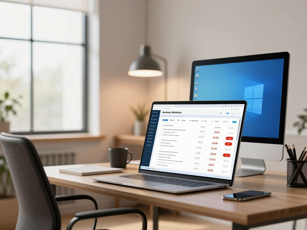 Windows security comparison table beside a home computer