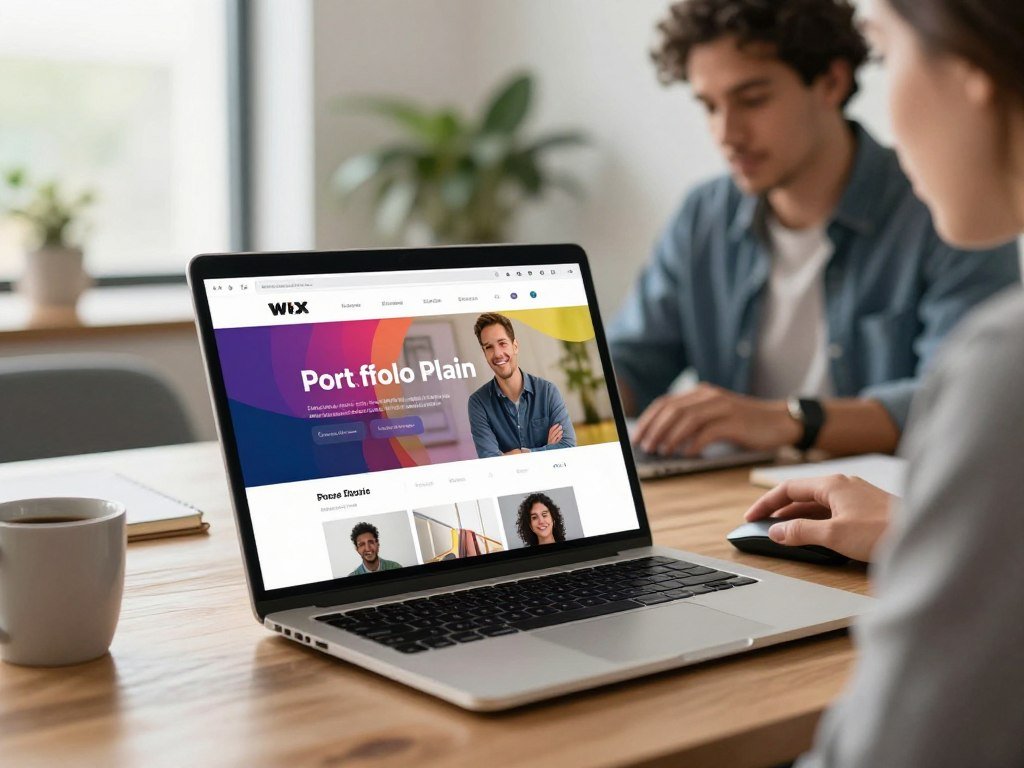 Wix free plan layout with a portfolio page open on screen