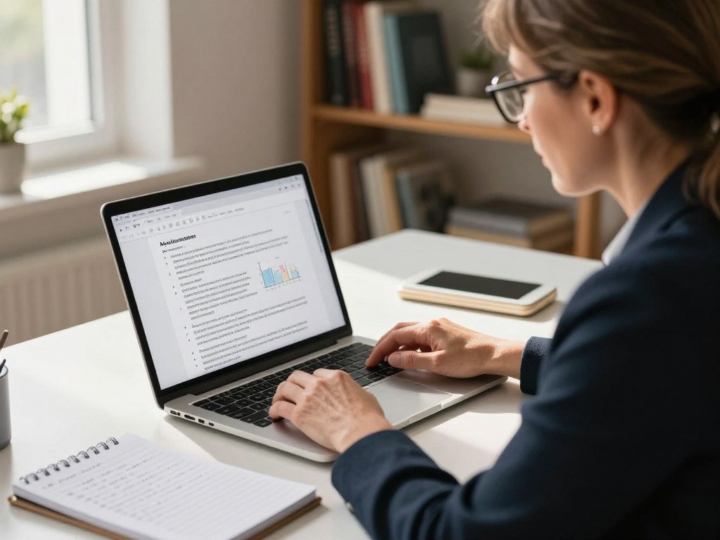 Writer checking an AI-generated SEO content draft against facts