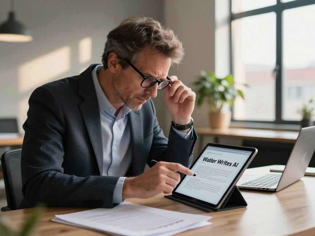 Writer inspecting a Walter Writes AI trial rewrite
