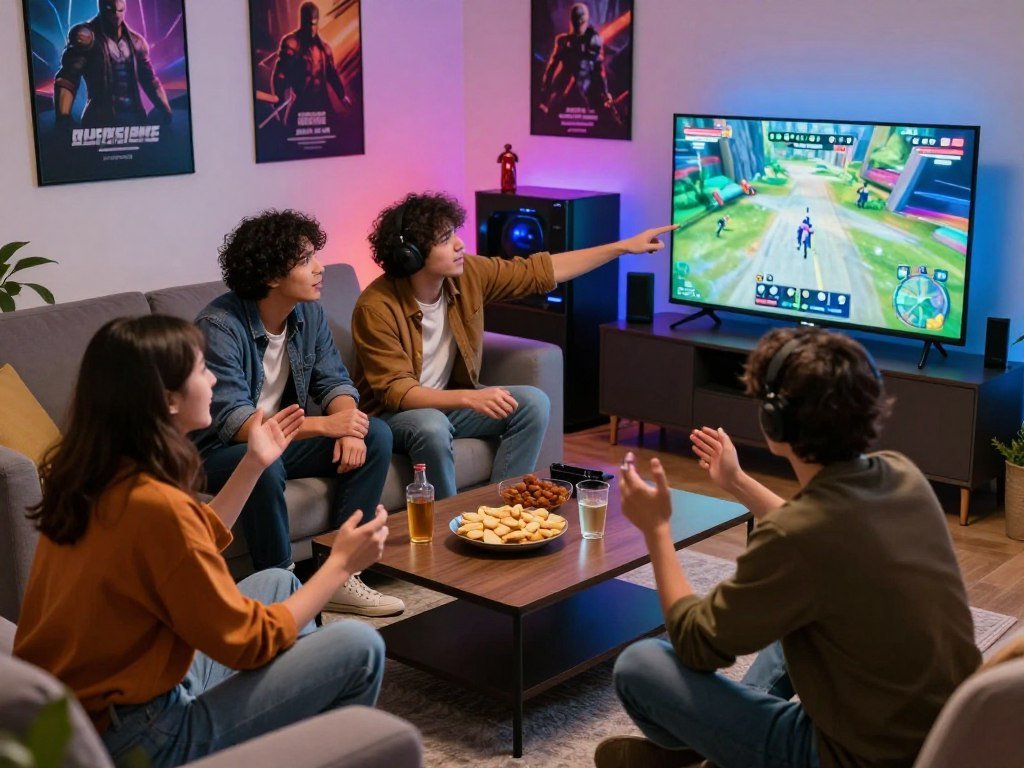 Xbox friends plan a four-player mission before a game session