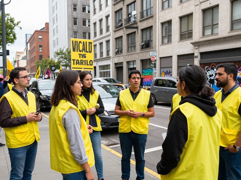 Yellow Vest activists gathering near a city street