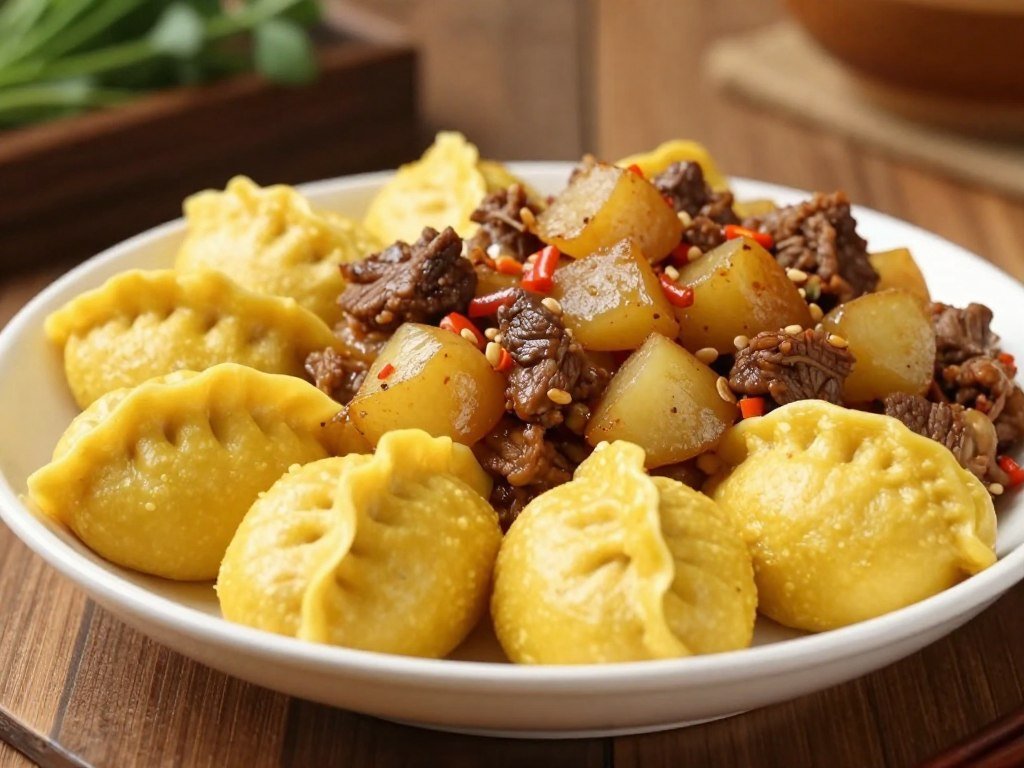 Yellow precooked cornmeal dough beside a beef-and-potato filling Yellow precooked cornmeal dough beside a beef-and-potato filling