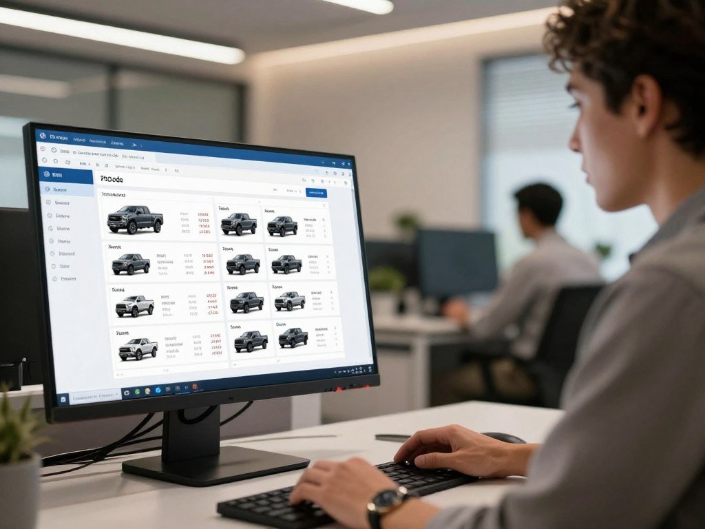 ZIP code and matching Ford truck inventory details on screen ZIP code and matching Ford truck inventory details on screen