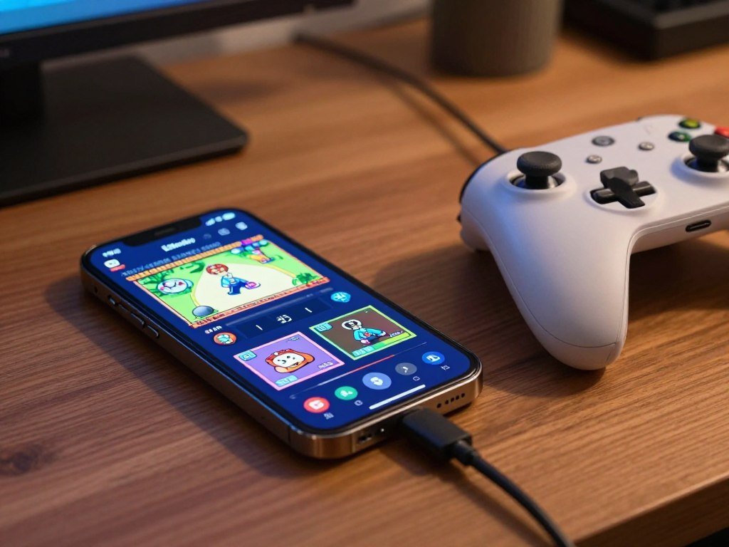 iFly emulator on an iPhone with a connected game controller iFly emulator on an iPhone with a connected game controller