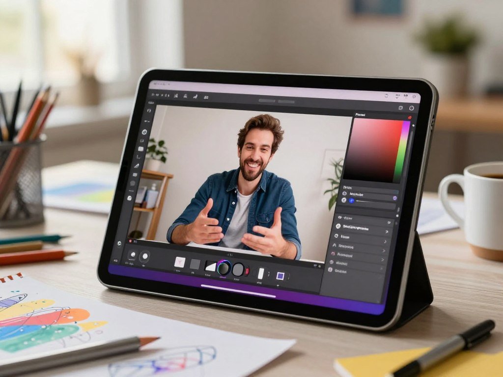 iPad Air M4 used for creative work and a video call
