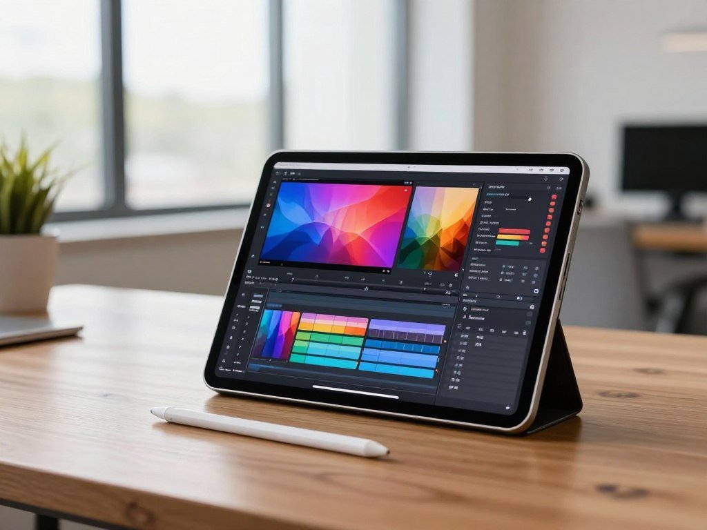 iPad Pro used for video editing on a bright display iPad Pro used for video editing on a bright display