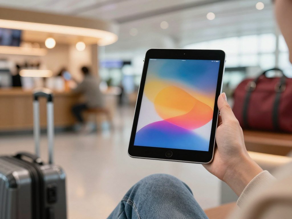iPad mini held in one hand while traveling iPad mini held in one hand while traveling