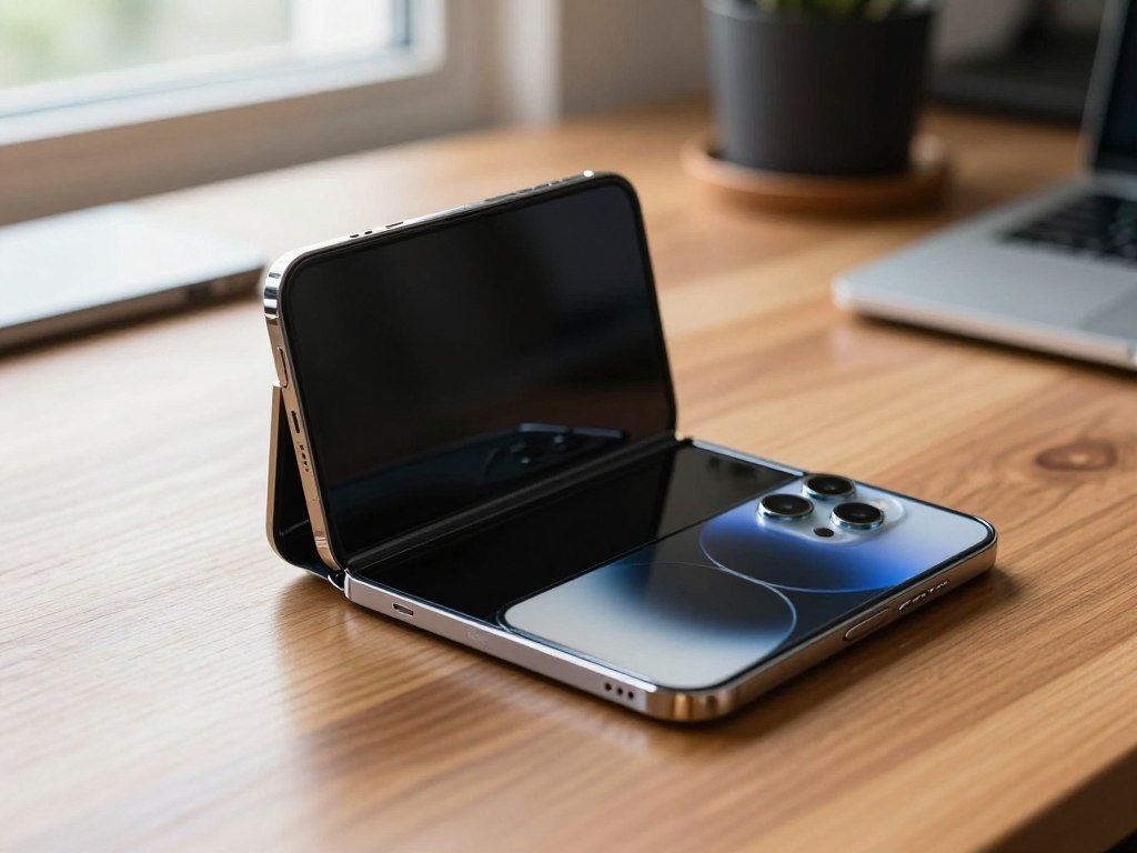 iPhone Duo folded beside its large unfolded inner display iPhone Duo folded beside its large unfolded inner display