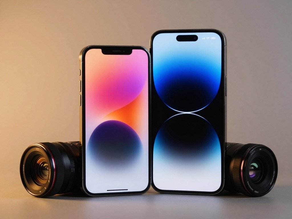 iPhone Pro and Pro Max screens beside matching camera lenses
