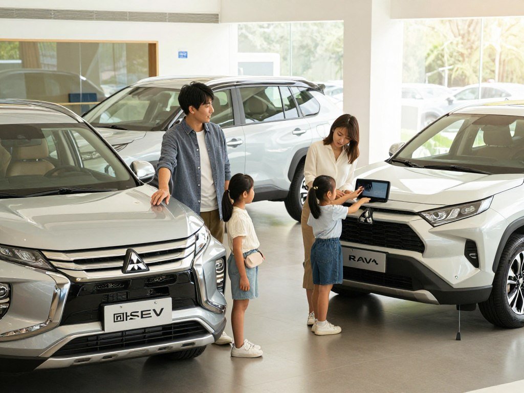 mitsubishi outlander phev 45 miles three rows vs rav4 2026